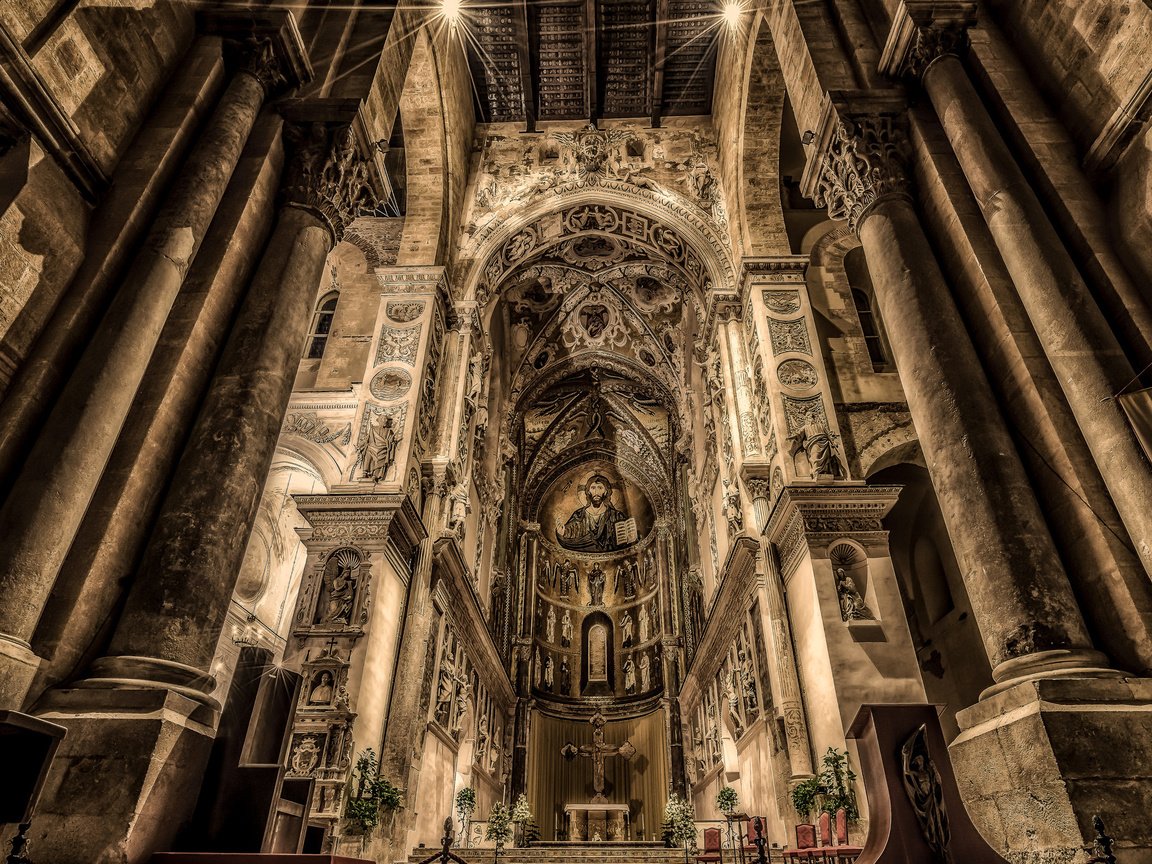 Обои италия, сицилия, дуомо, кафедральный собор, чефалу, italy, sicily, duomo, cathedral, cefalu разрешение 2048x1365 Загрузить