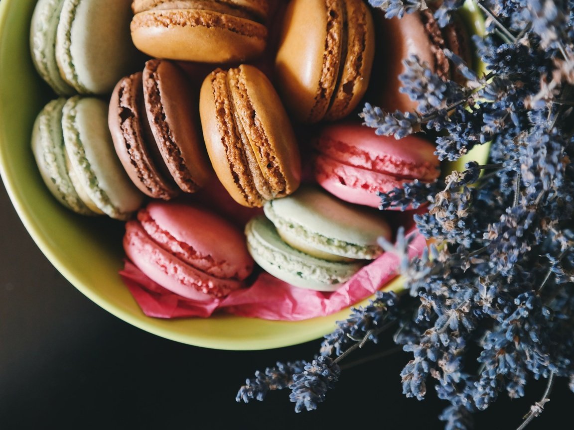 Обои цветы, лаванда, печенье, макарун, макаруны, flowers, lavender, cookies, macaron, macaroon разрешение 1920x1280 Загрузить