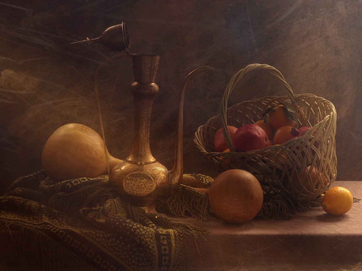 Обои фрукты, лимон, корзина, овощи, тыквы, натюрморт, гранат, fruit, lemon, basket, vegetables, pumpkin, still life, garnet разрешение 2500x1667 Загрузить