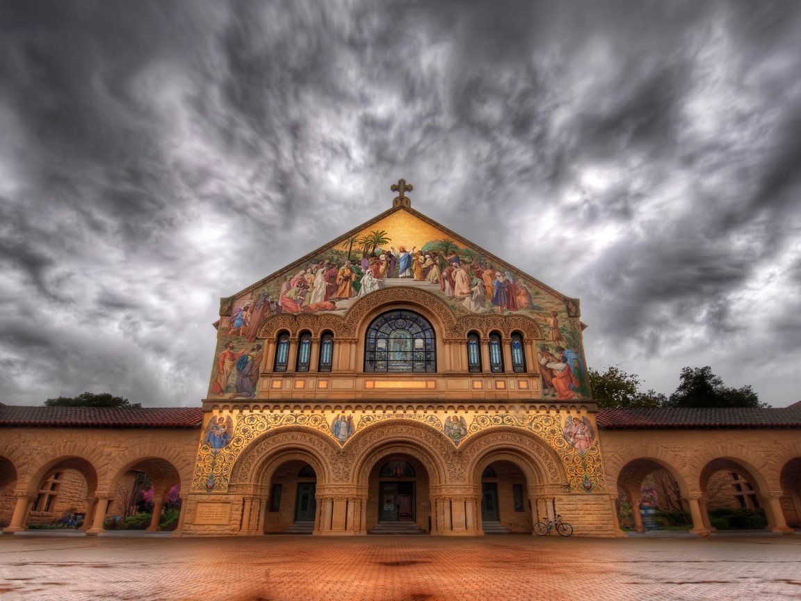 Обои небо, тучи, церковь, роспись, фреска, stanford church, the sky, clouds, church, painting, mural разрешение 2880x2092 Загрузить