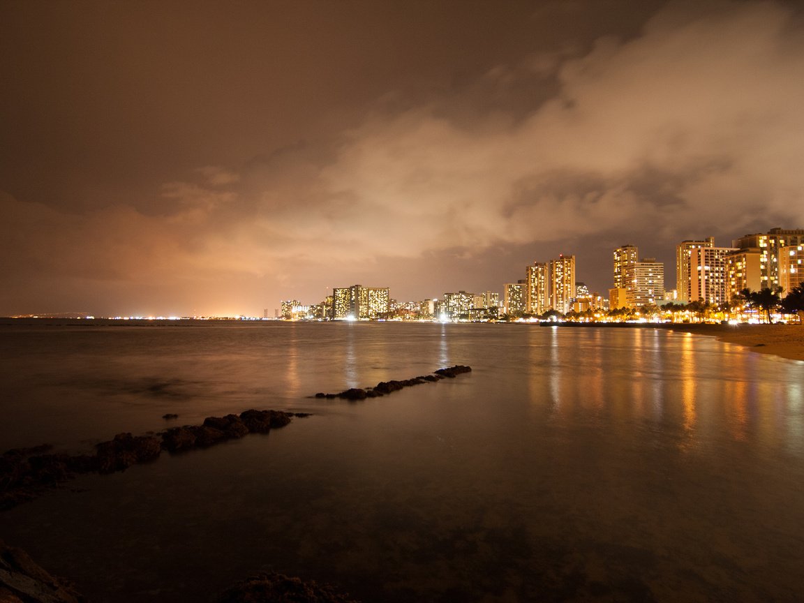 Обои ночь, набережная, здания, гавайи, гонолулу, night, promenade, building, hawaii, honolulu разрешение 2560x1707 Загрузить