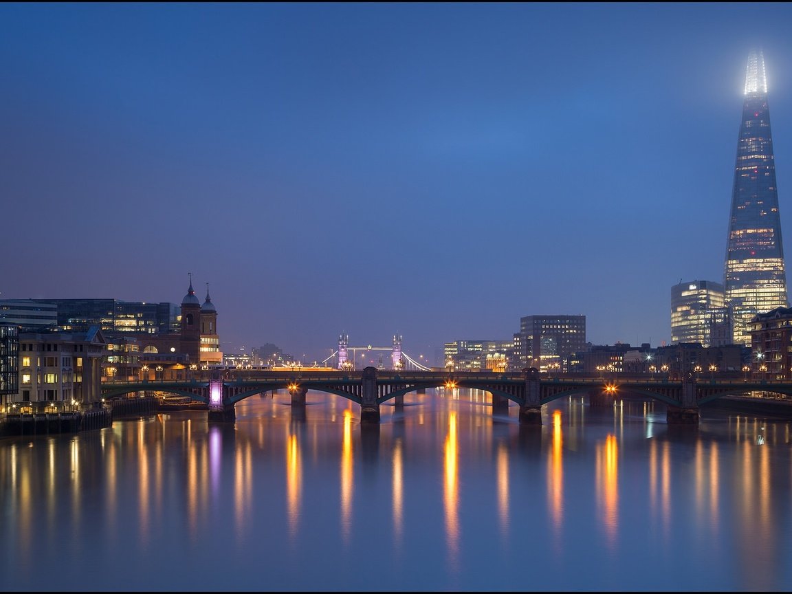 Обои ночь, огни, река, мост, лондон, темза, англия, night, lights, river, bridge, london, thames, england разрешение 2048x1231 Загрузить