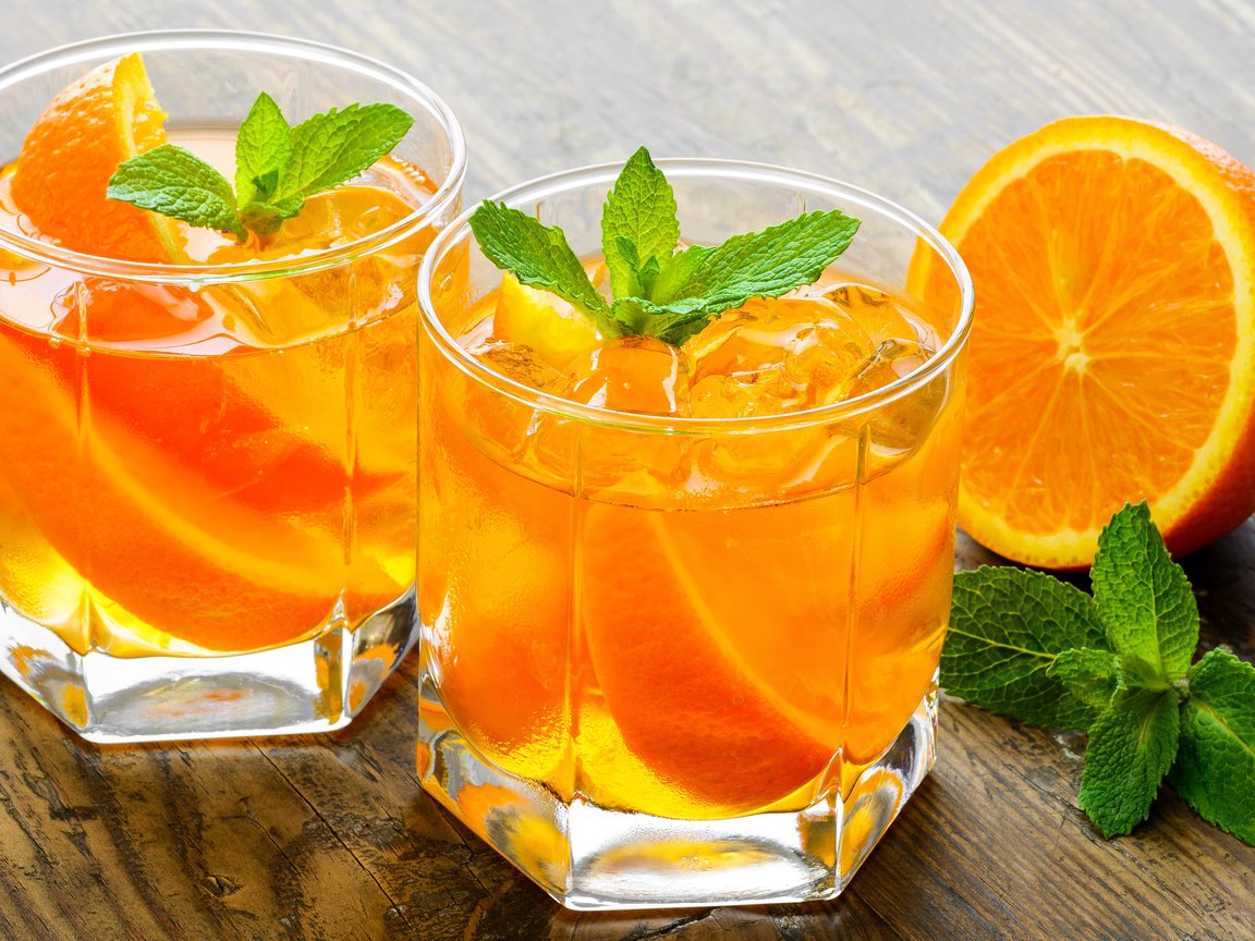 Обои мята, напиток, апельсины, лёд, коктейль, цитрусы, mint, drink, oranges, ice, cocktail, citrus разрешение 3840x2400 Загрузить