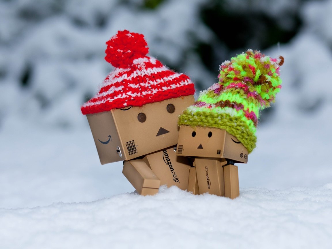 Обои снег, зима, мороз, коробка, данбо, шапки, картонный робот, snow, winter, frost, box, danbo, caps, cardboard robot разрешение 5120x3200 Загрузить