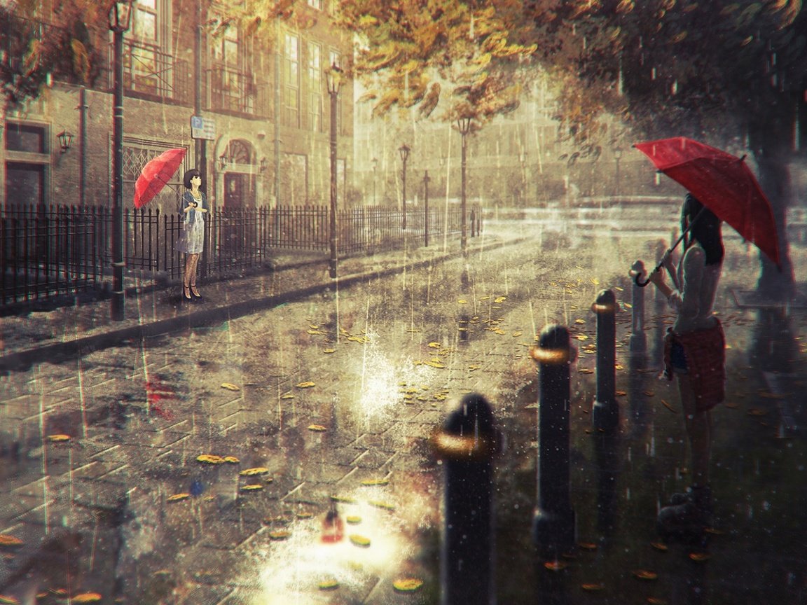 Обои аниме, дождь, зонт, зонтик, городской пейзаж, аниме девушки, anime, rain, umbrella, the urban landscape, anime girls разрешение 1920x1200 Загрузить