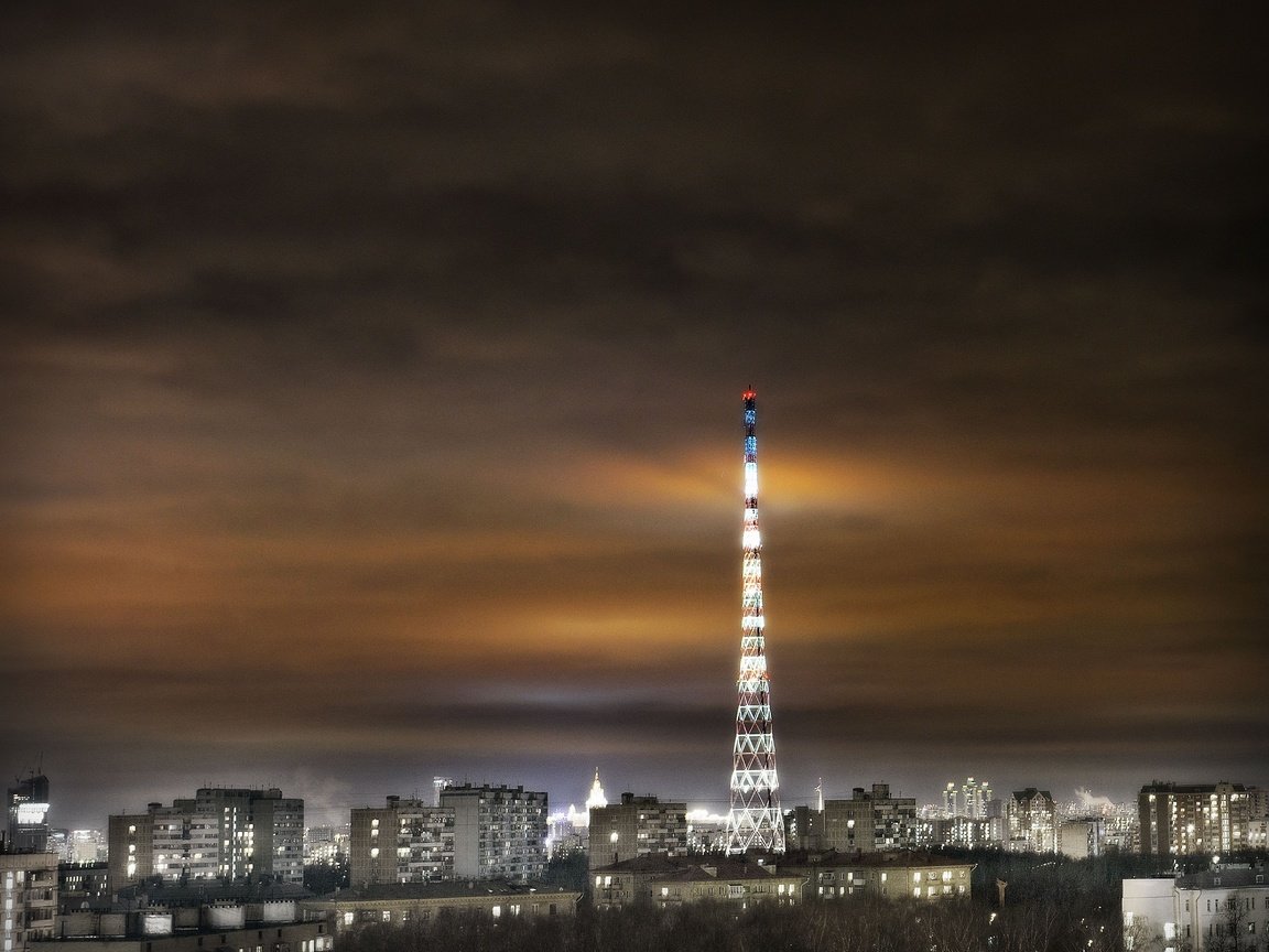 Обои свет, ночь, москва, город, здания, телебашня, light, night, moscow, the city, building, tower разрешение 4766x3657 Загрузить