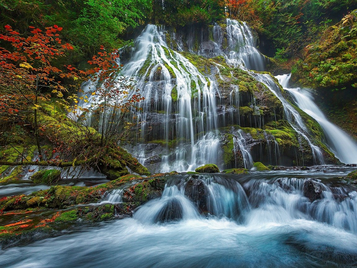 Обои вода, камни, водопад, осень, поток, мох, water, stones, waterfall, autumn, stream, moss разрешение 2048x1365 Загрузить