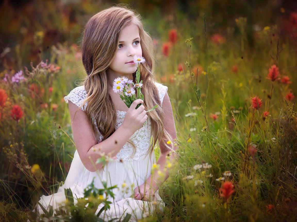 Обои цветы, настроение, девочка, ребенок, полевые цветы, flowers, mood, girl, child, wildflowers разрешение 1920x1200 Загрузить