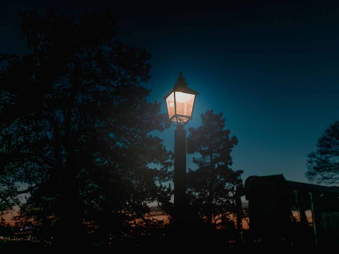 Обои свет, ночь, деревья, улица, фонарь, столб, light, night, trees, street, lantern, post разрешение 6480x4320 Загрузить