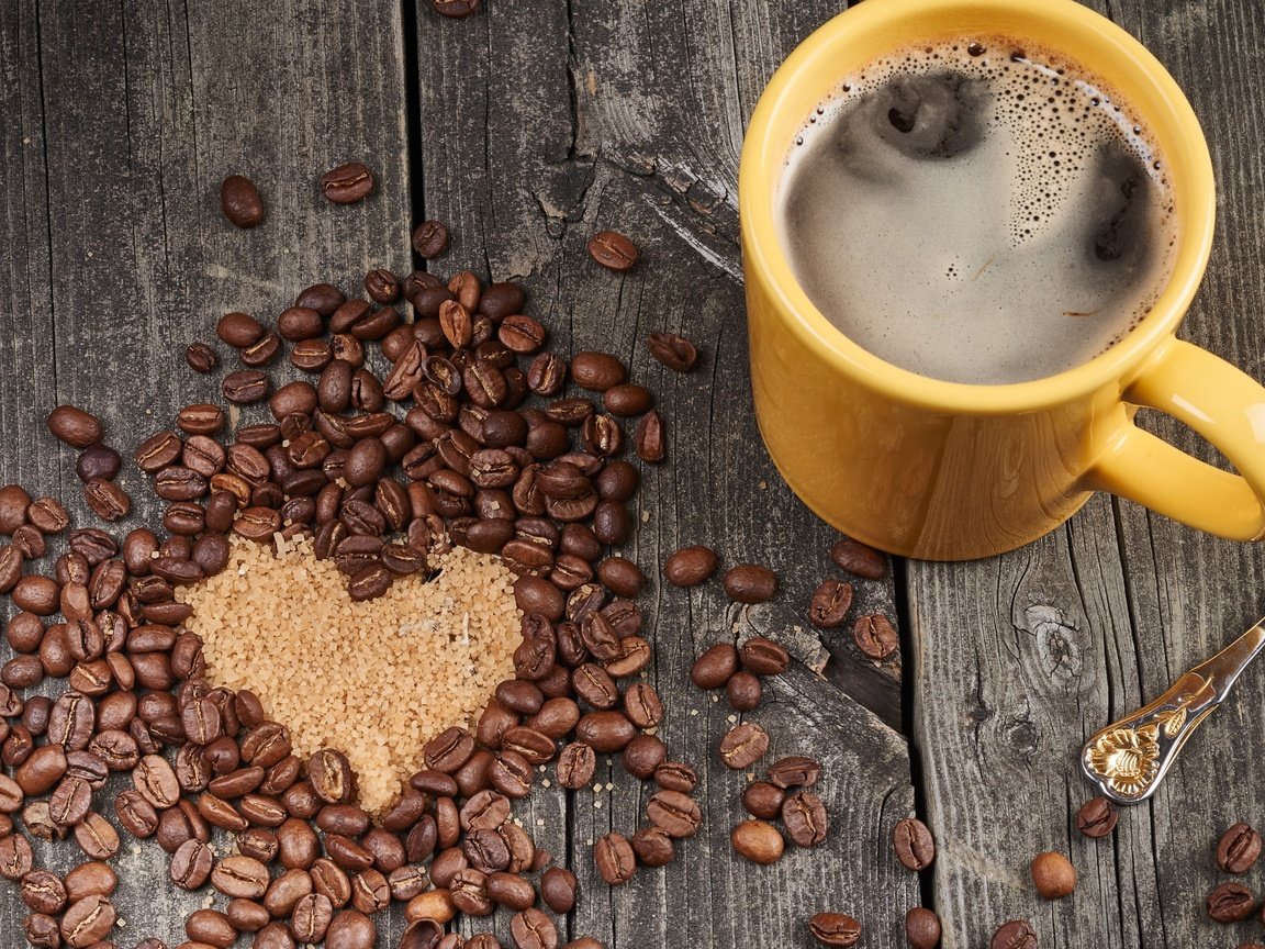 Обои зерна, кофе, сердце, чашка, кофейные зерна, сахар, grain, coffee, heart, cup, coffee beans, sugar разрешение 2880x1800 Загрузить