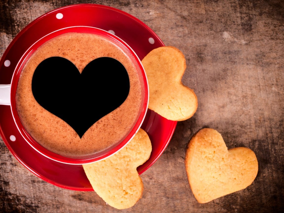 Обои кофе, чашка, сердечки, печенье, выпечка, coffee, cup, hearts, cookies, cakes разрешение 4097x2705 Загрузить