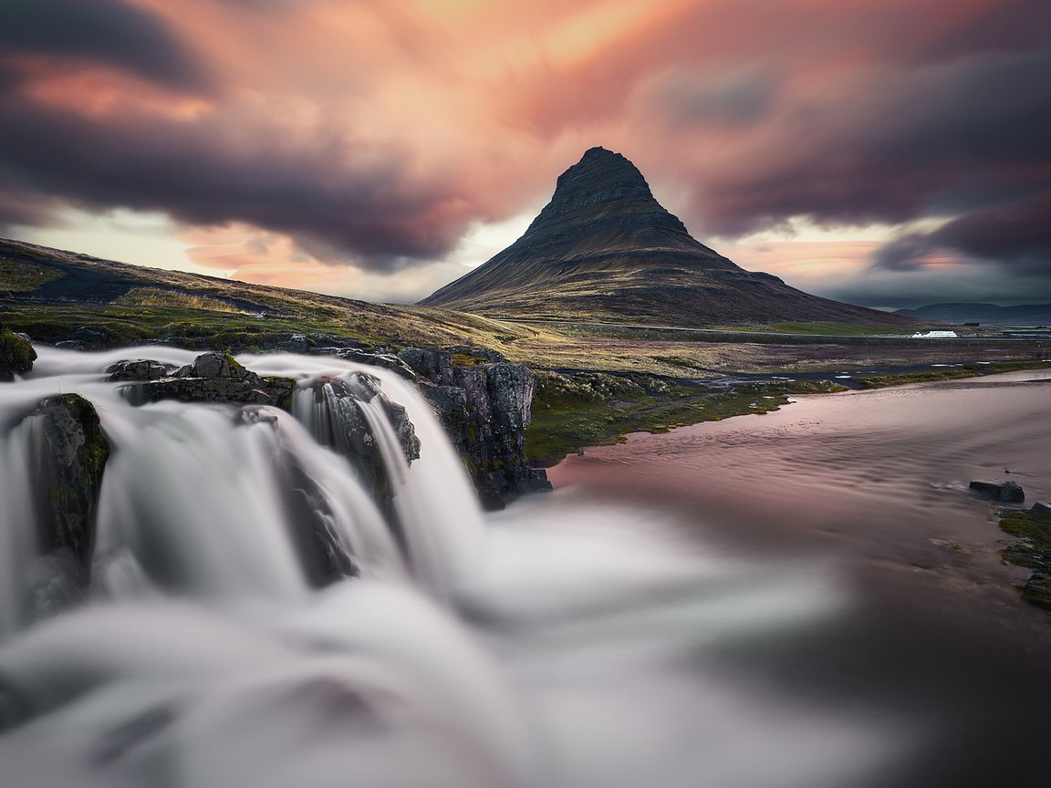 Обои река, природа, водопад, вулкан, исландия, киркьюфетль, etienne ruff, river, nature, waterfall, the volcano, iceland, kirkjufell разрешение 1920x1200 Загрузить