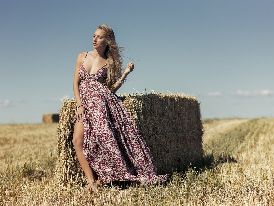 Обои девушка, платье, поле, модель, солома, monica cenedese, girl, dress, field, model, straw разрешение 2048x1367 Загрузить