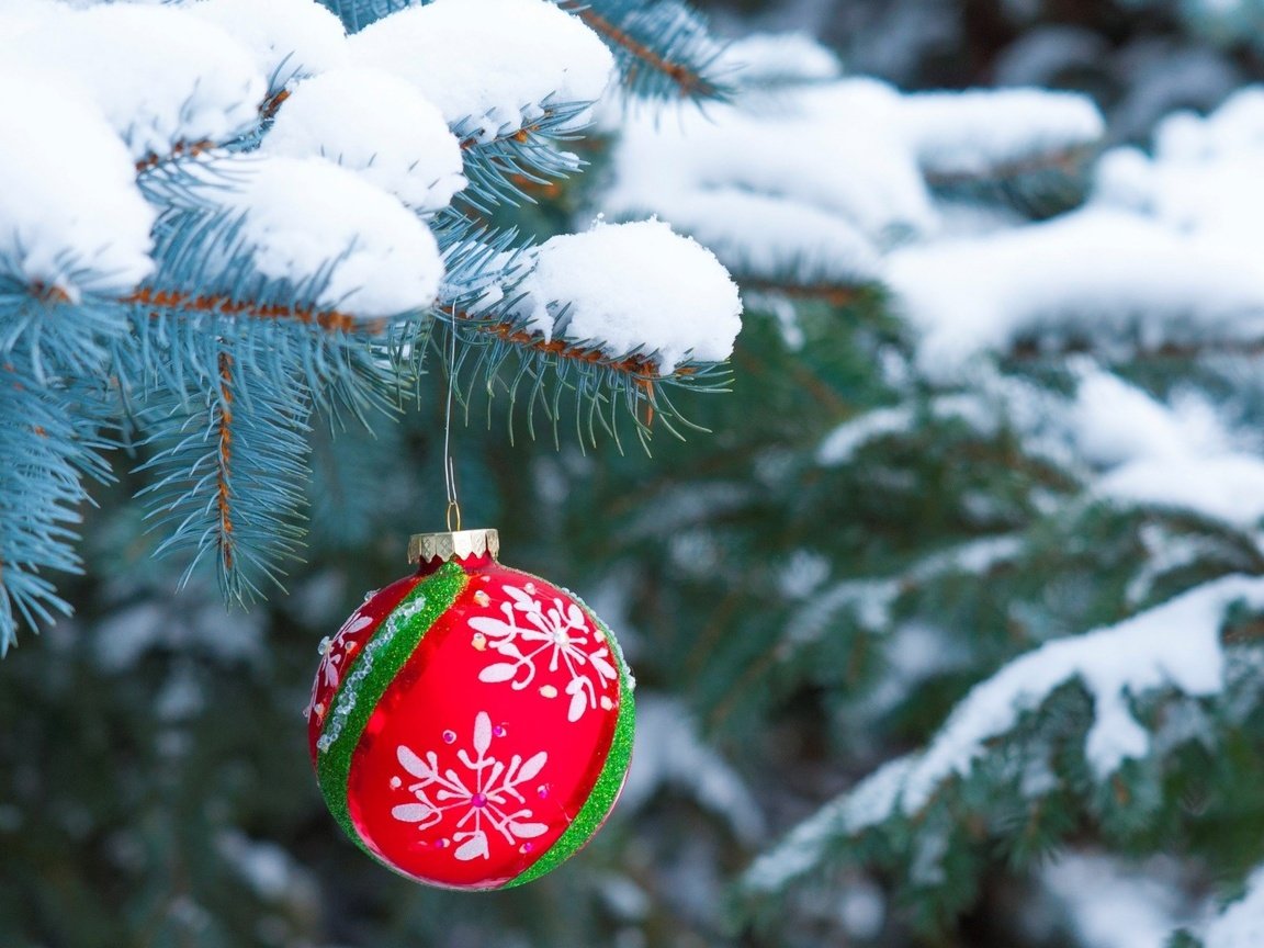 Обои снег, новый год, елка, хвоя, шар, рождество, елочная игрушка, snow, new year, tree, needles, ball, christmas, christmas toy разрешение 1920x1200 Загрузить