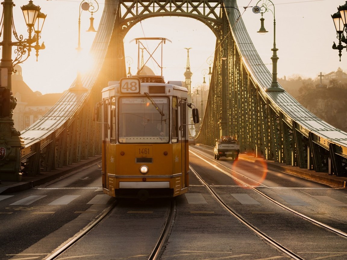 Обои мост, город, трамвай, венгрия, будапешт, bridge, the city, tram, hungary, budapest разрешение 1920x1200 Загрузить