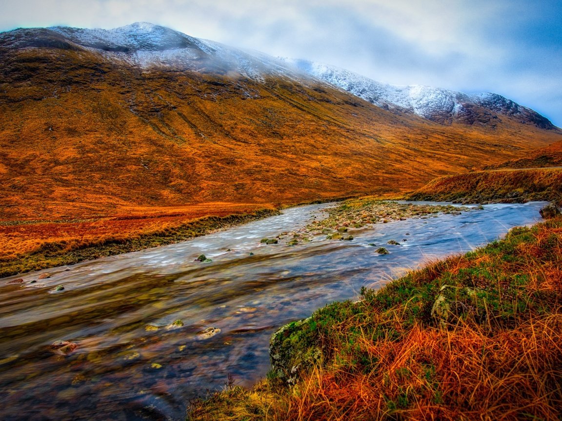 Обои небо, трава, облака, вода, горы, the sky, grass, clouds, water, mountains разрешение 3840x2160 Загрузить