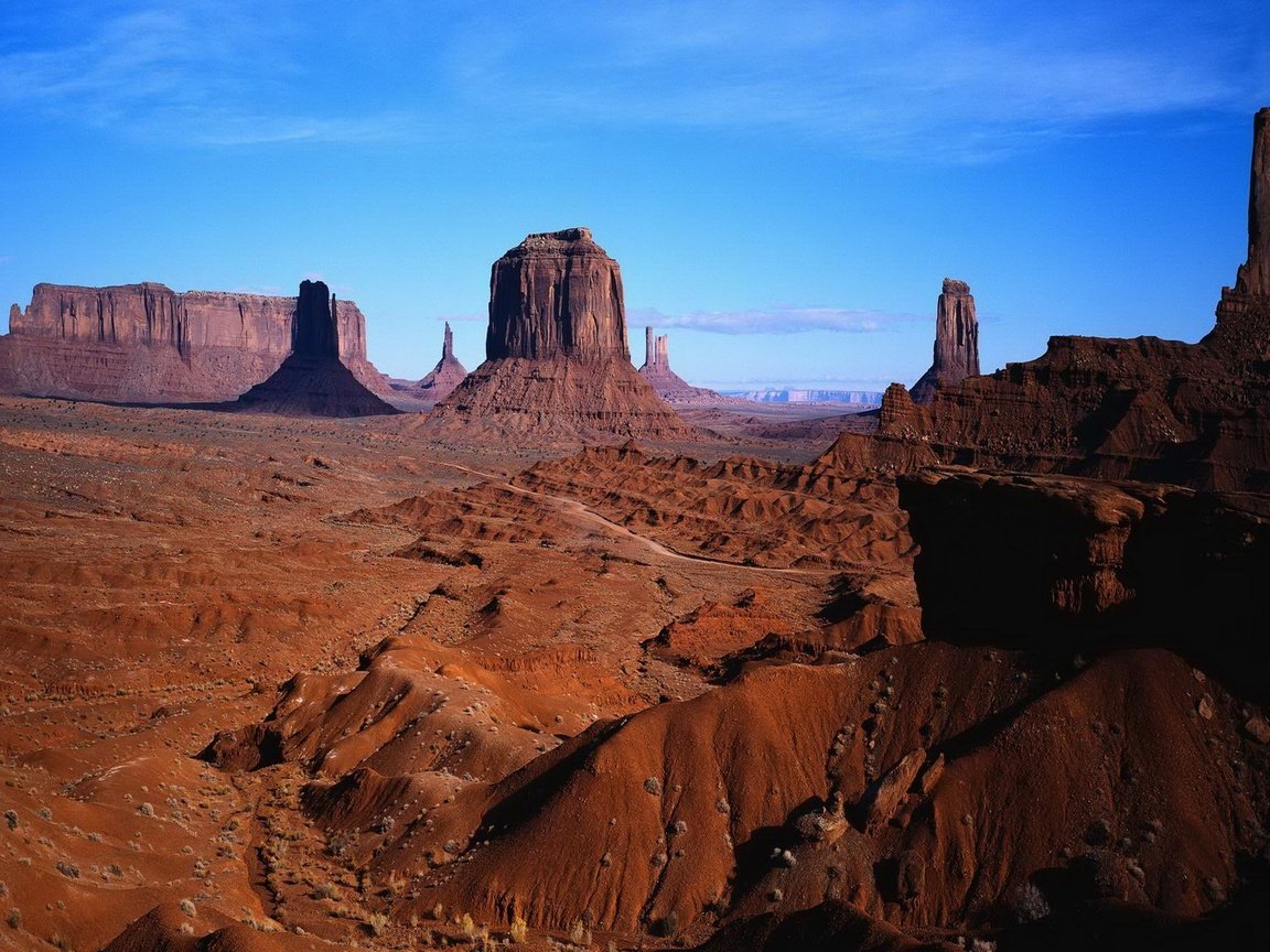 Обои небо, пейзаж, пустыня, каньон, аризона, долина монументов, the sky, landscape, desert, canyon, az, monument valley разрешение 1920x1080 Загрузить