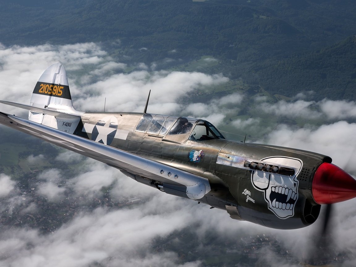 Обои самолет, череп, летит, curtiss p-40, the plane, skull, flies разрешение 2048x1334 Загрузить