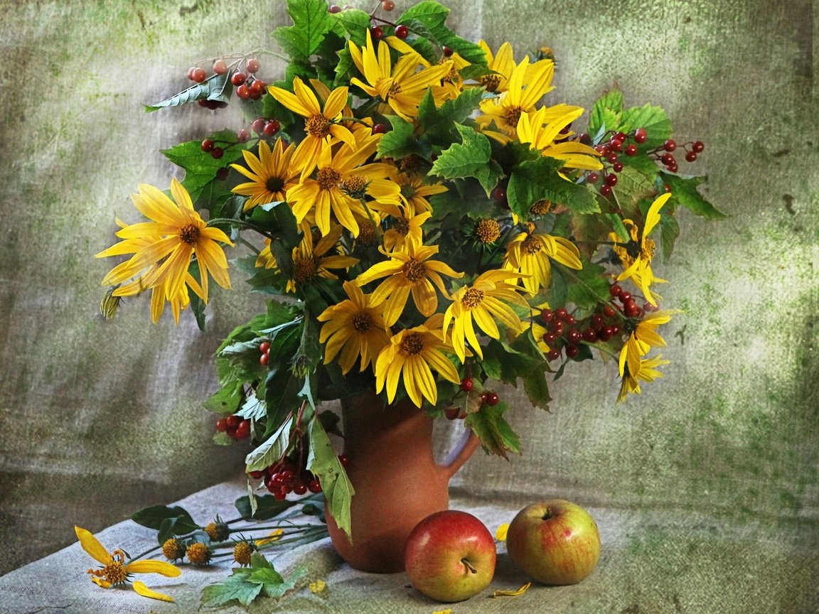 Обои цветы, букет, натюрморт, рудбекия, flowers, bouquet, still life, rudbeckia разрешение 1920x1454 Загрузить