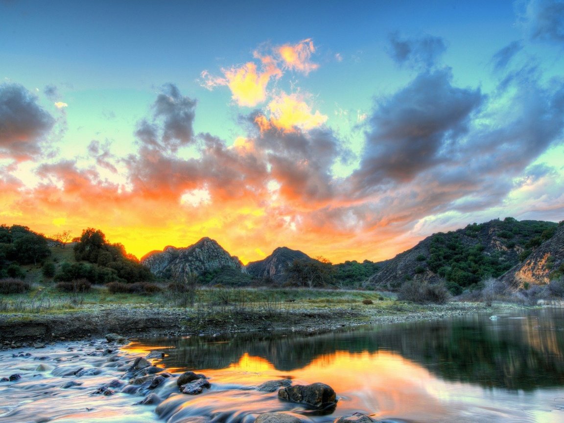 Обои небо, облака, река, природа, пейзаж, сша, калифорния, малибу, the sky, clouds, river, nature, landscape, usa, ca, malibu разрешение 1920x1080 Загрузить