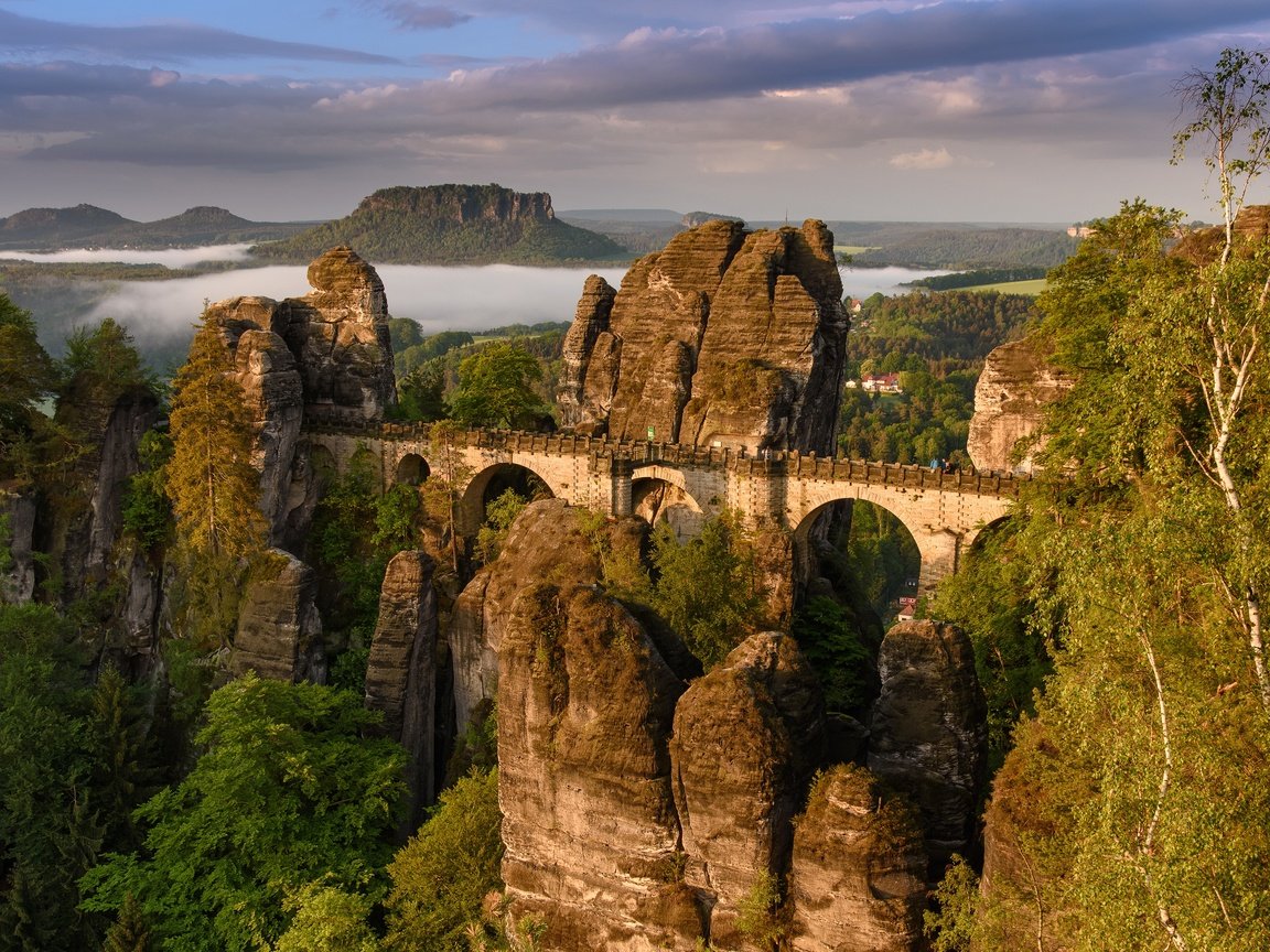 Обои горы, природа, мост, германия, саксония, mountains, nature, bridge, germany, saxony разрешение 4200x2670 Загрузить