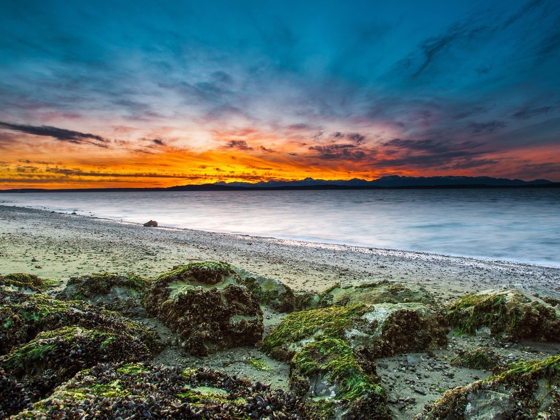 Обои небо, природа, камни, закат, пейзаж, побережье, the sky, nature, stones, sunset, landscape, coast разрешение 3840x2160 Загрузить