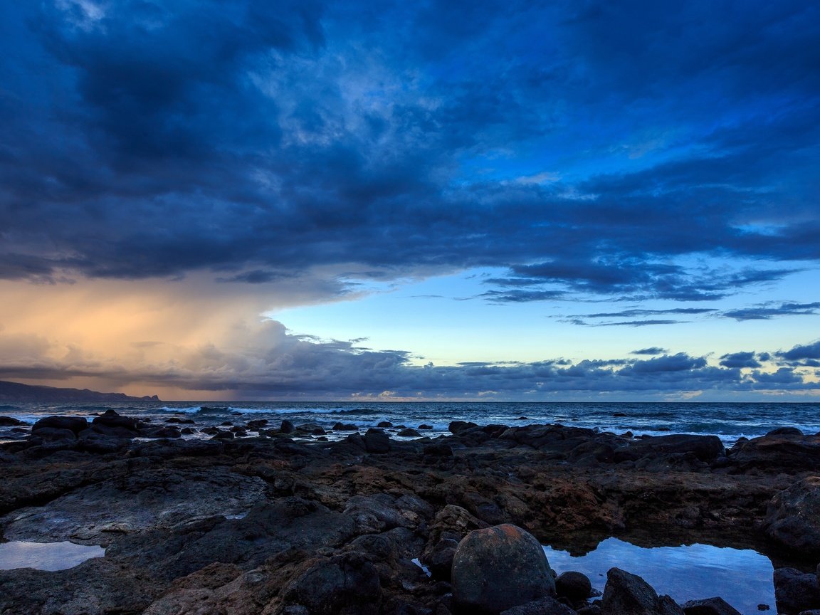 Обои небо, камни, берег, пейзаж, море, the sky, stones, shore, landscape, sea разрешение 3840x2160 Загрузить