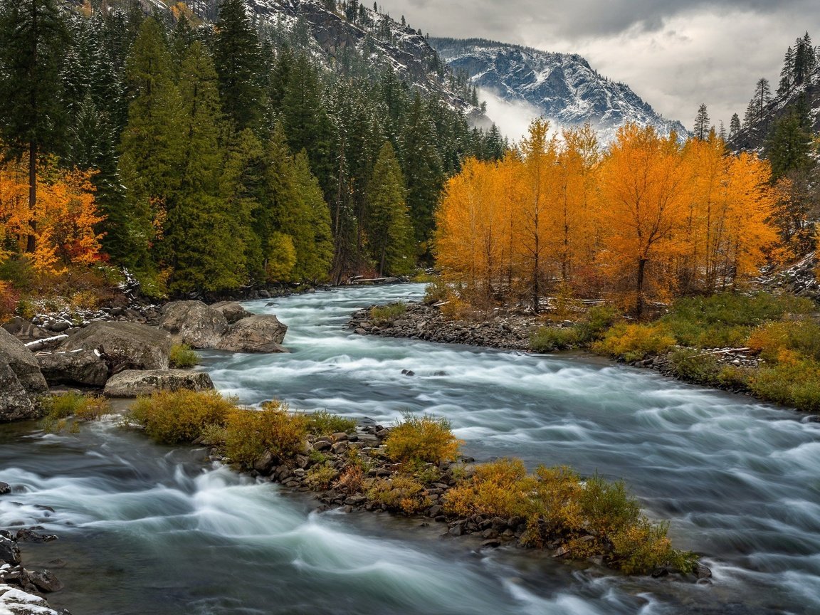 Обои река, горы, осень, river, mountains, autumn разрешение 2048x1300 Загрузить