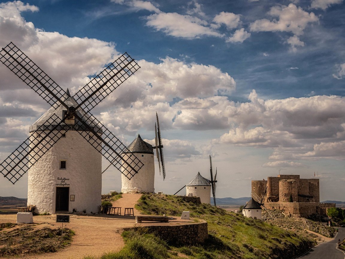 Обои замок, испания, ветряная мельница, castle, spain, windmill разрешение 3780x2363 Загрузить