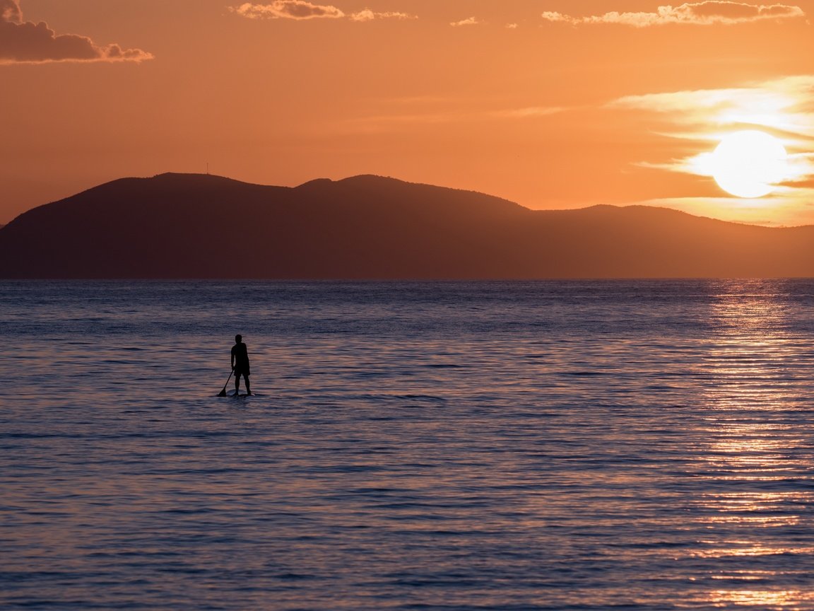 Обои закат, море, доска, человек, sunset, sea, board, people разрешение 3840x2160 Загрузить