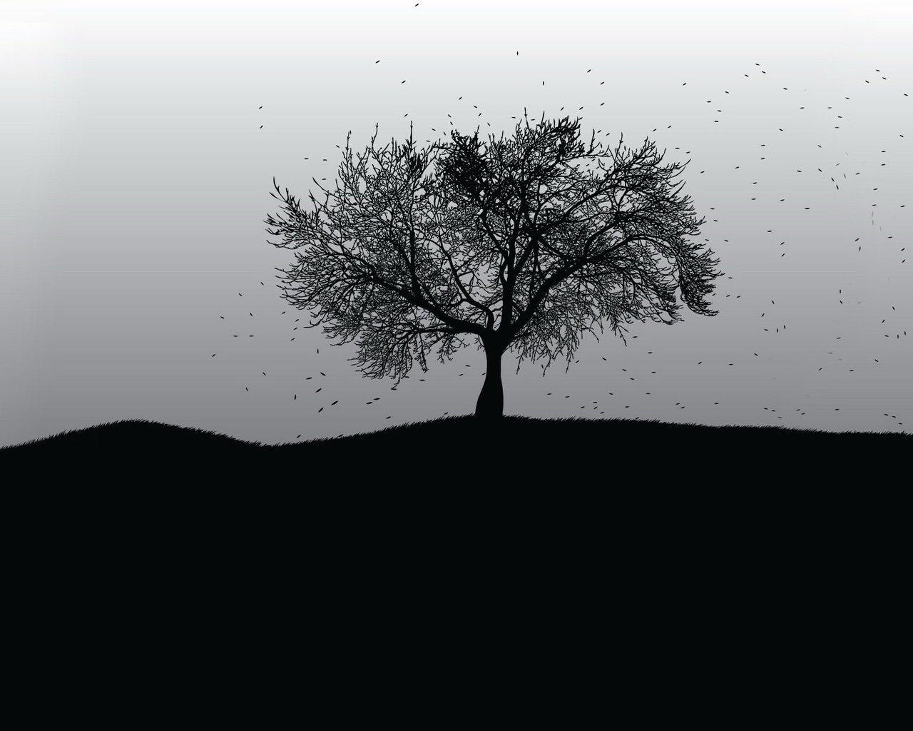 Обои дерево, вектор, черно-белая, tree, vector, black and white разрешение 1920x1200 Загрузить