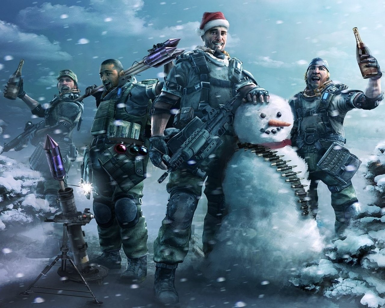 Обои зима, радость, снеговик, killzone 2, мужики, winter, joy, snowman, men разрешение 1920x1080 Загрузить