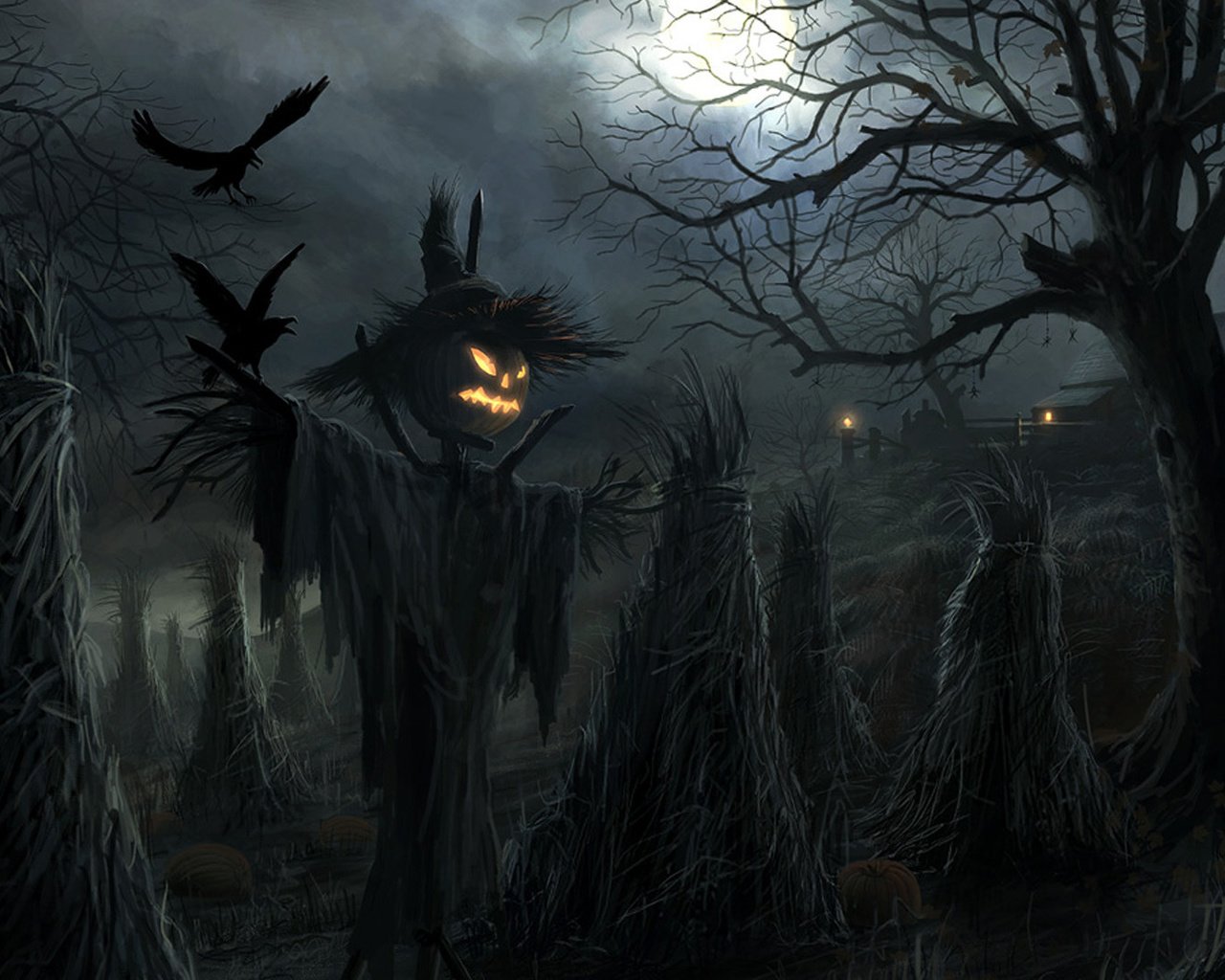 Обои хэллоуин, вороны, пугало, halloween, crows, scarecrow разрешение 1920x1080 Загрузить