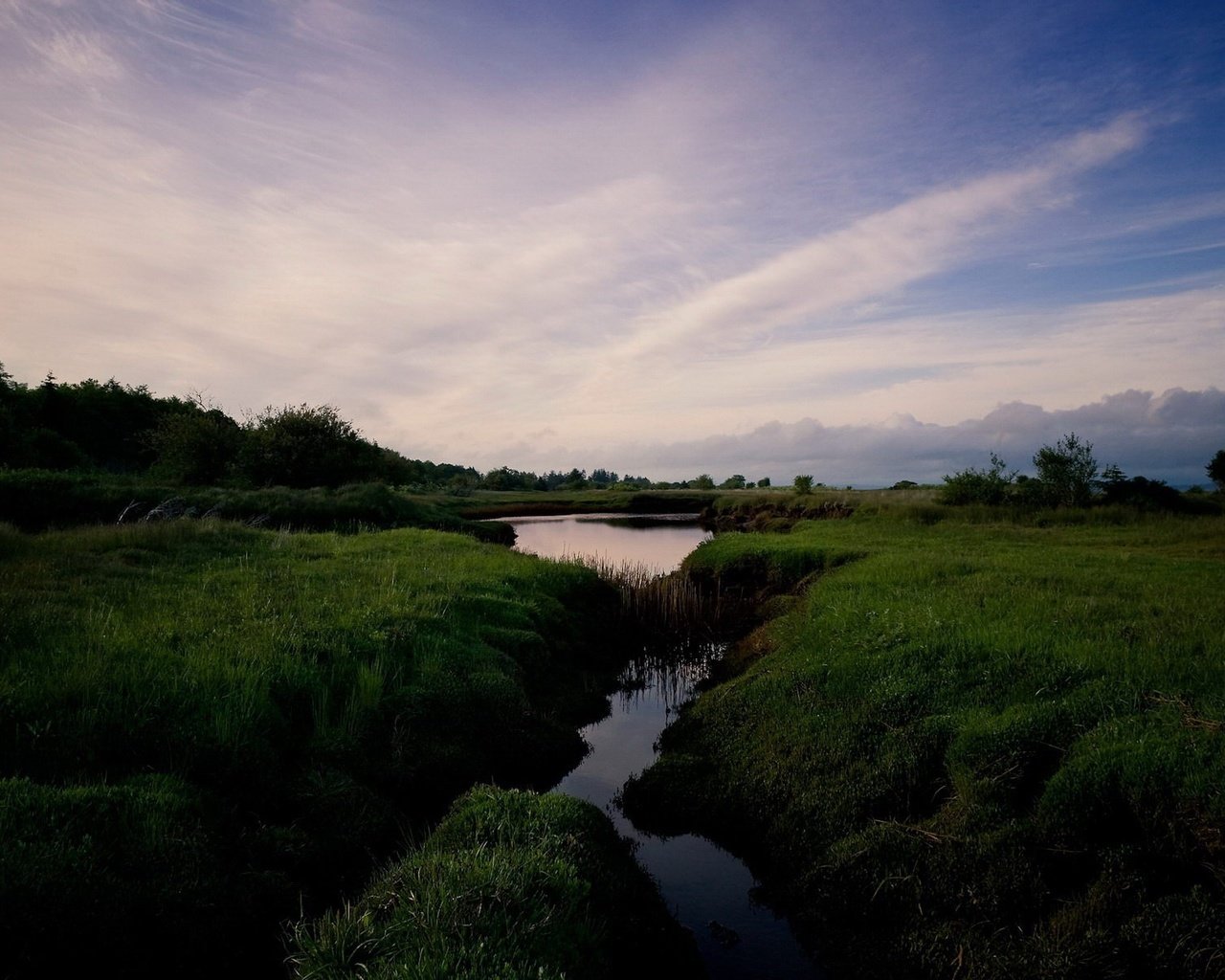 Обои трава, облака, ручей, grass, clouds, stream разрешение 1920x1200 Загрузить