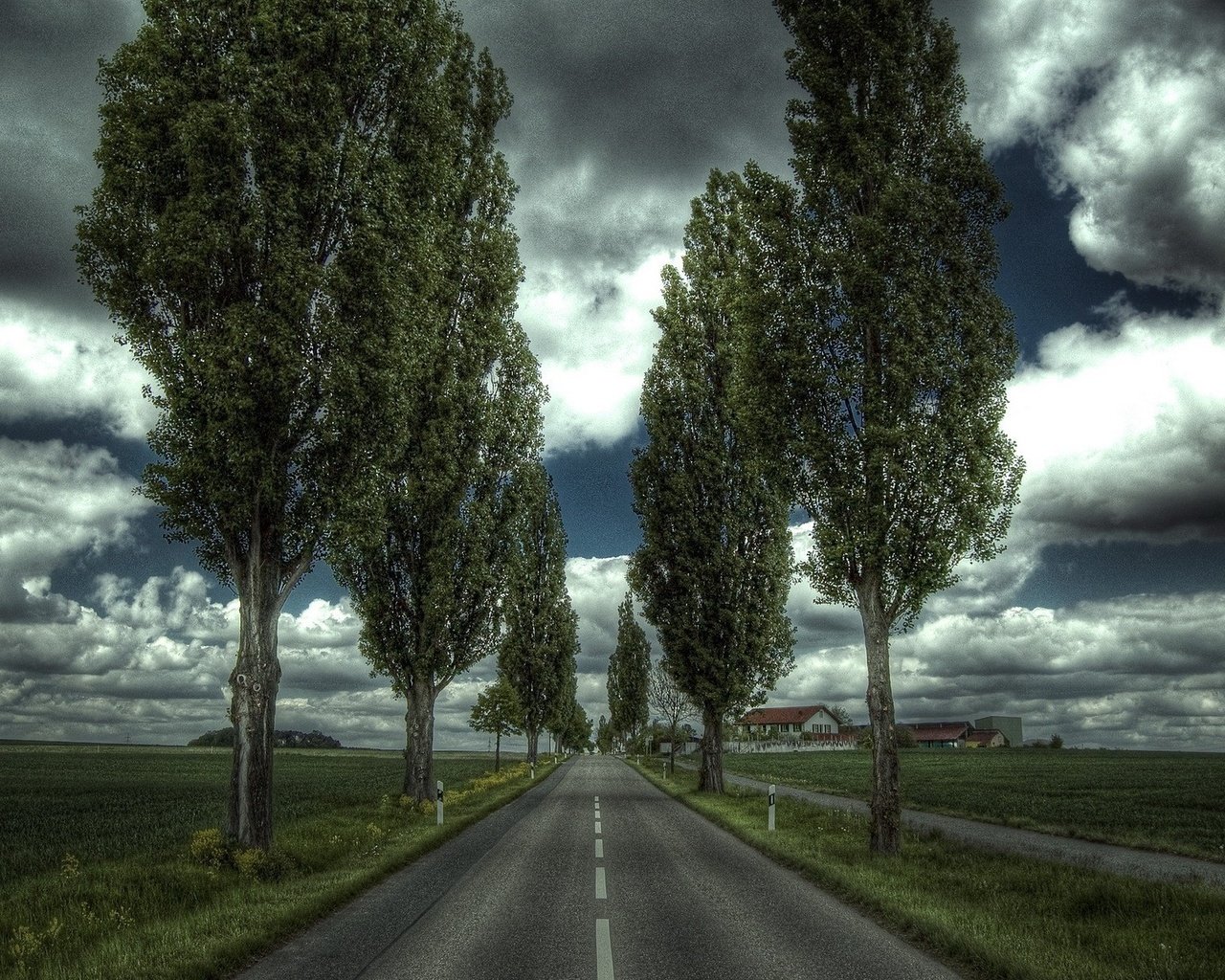 Обои дорога, деревья, дом, road, trees, house разрешение 1920x1200 Загрузить