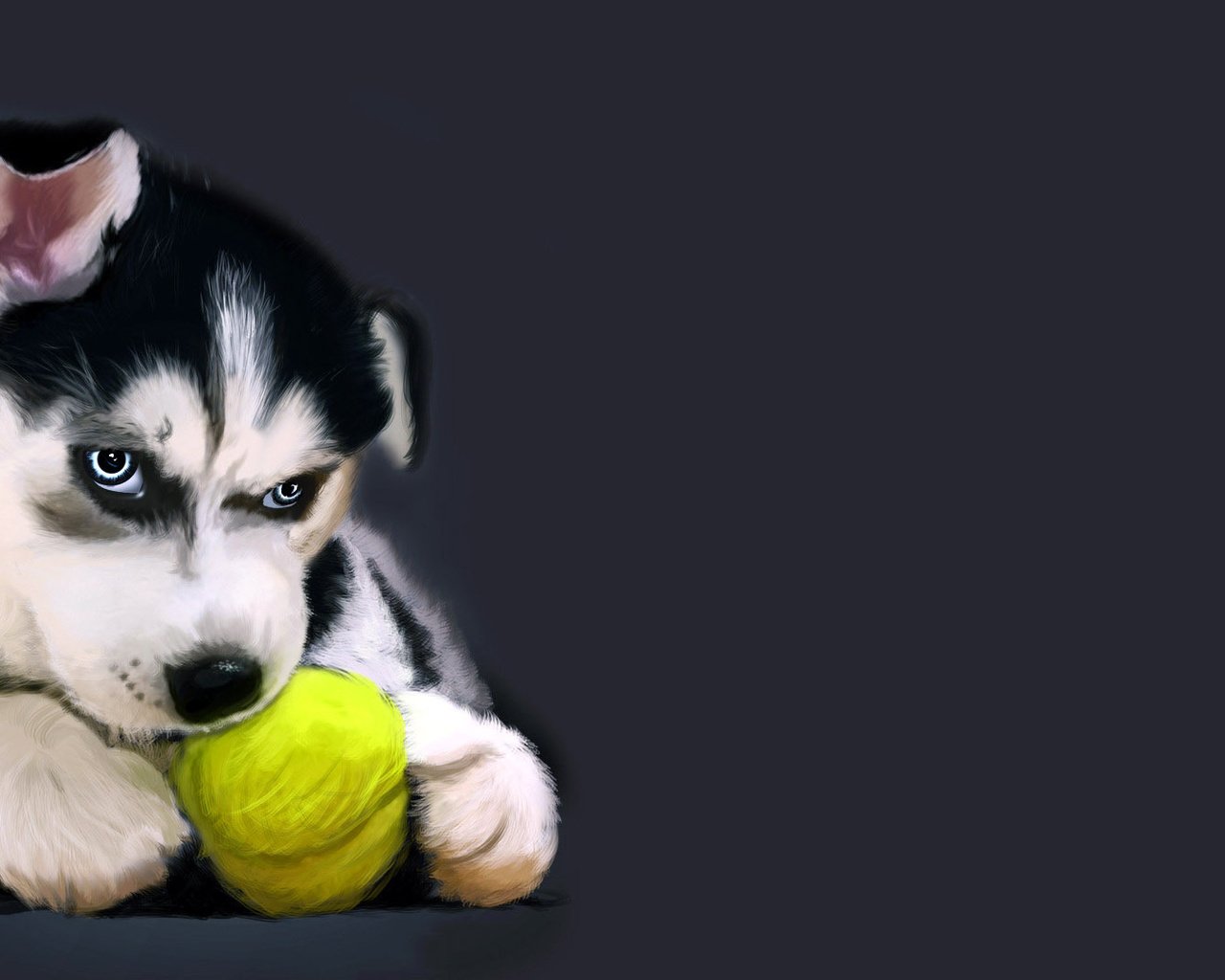 Обои рисунок, собака, щенок, хаски, мячик, figure, dog, puppy, husky, the ball разрешение 1920x1080 Загрузить