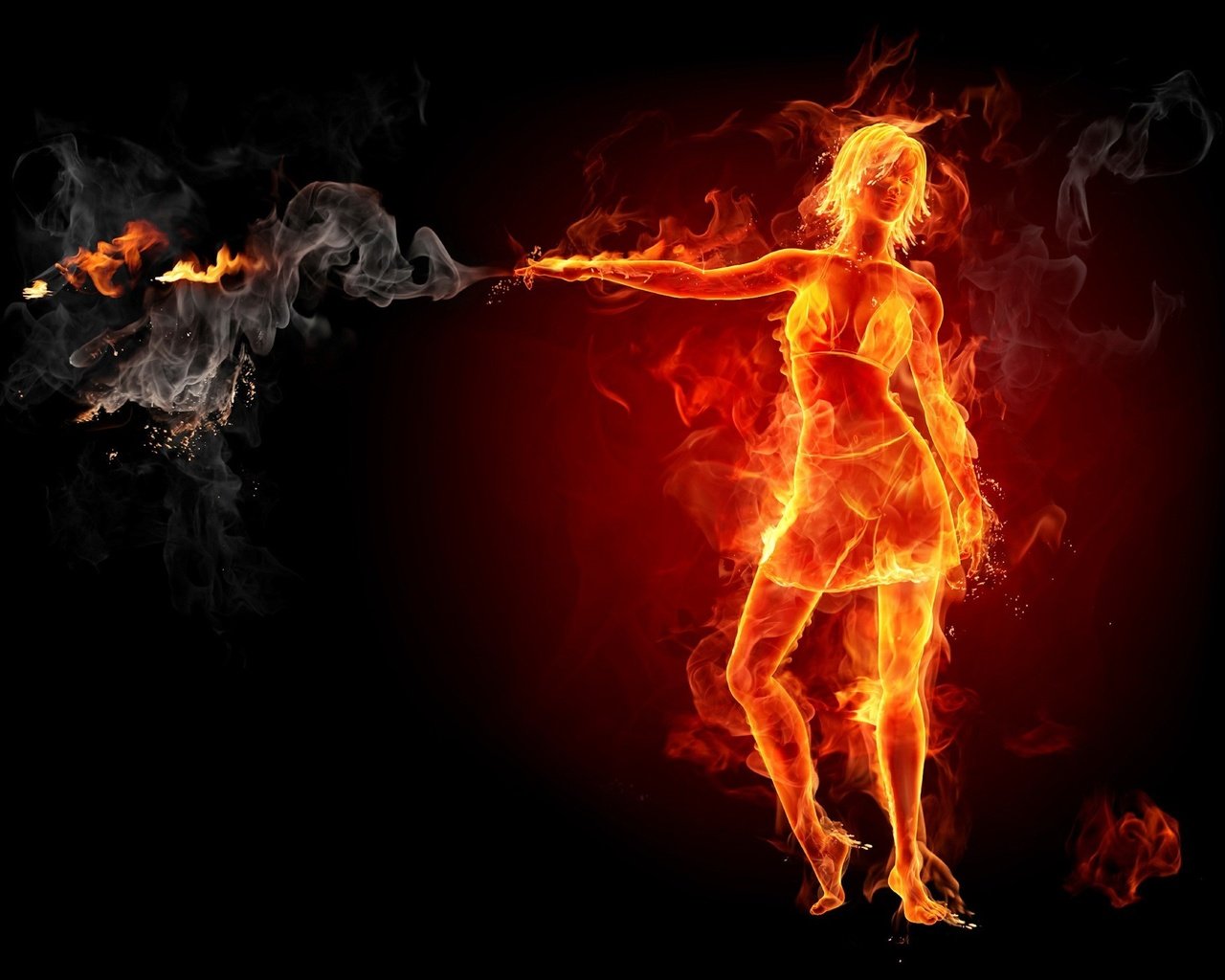 Обои девушка, огонь, дым, girl, fire, smoke разрешение 1920x1440 Загрузить