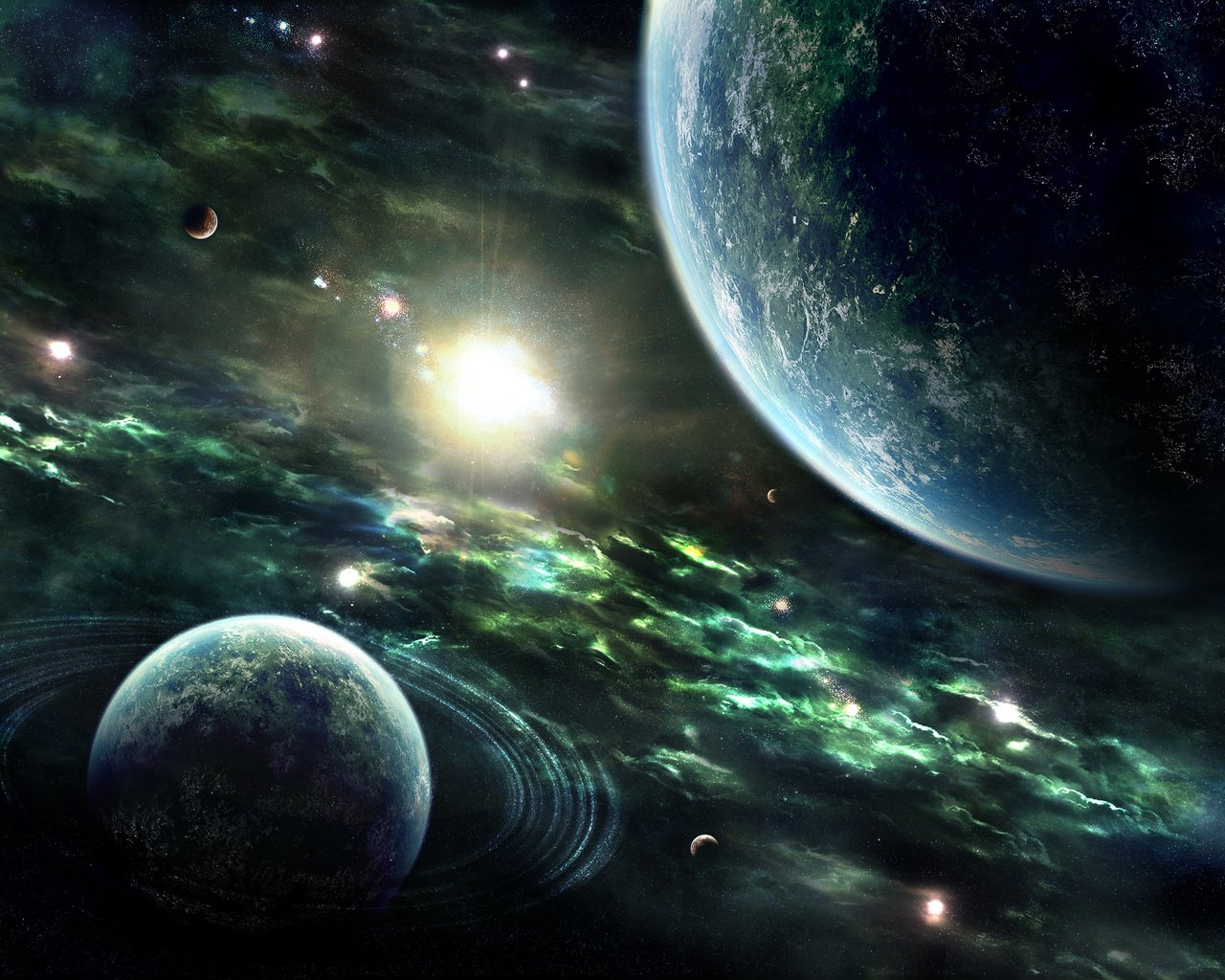 Обои земля, звезды, планеты, вс, nebulae, planets, космическая, колец, звезд, earth, stars, planet, sun, space, rings разрешение 1920x1440 Загрузить