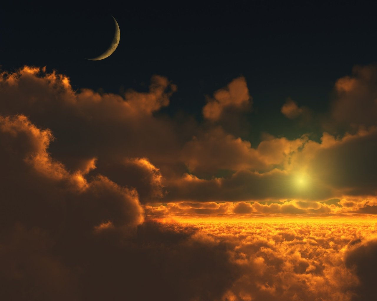 Обои облака, солнце, луна, clouds, the sun, the moon разрешение 2560x1600 Загрузить