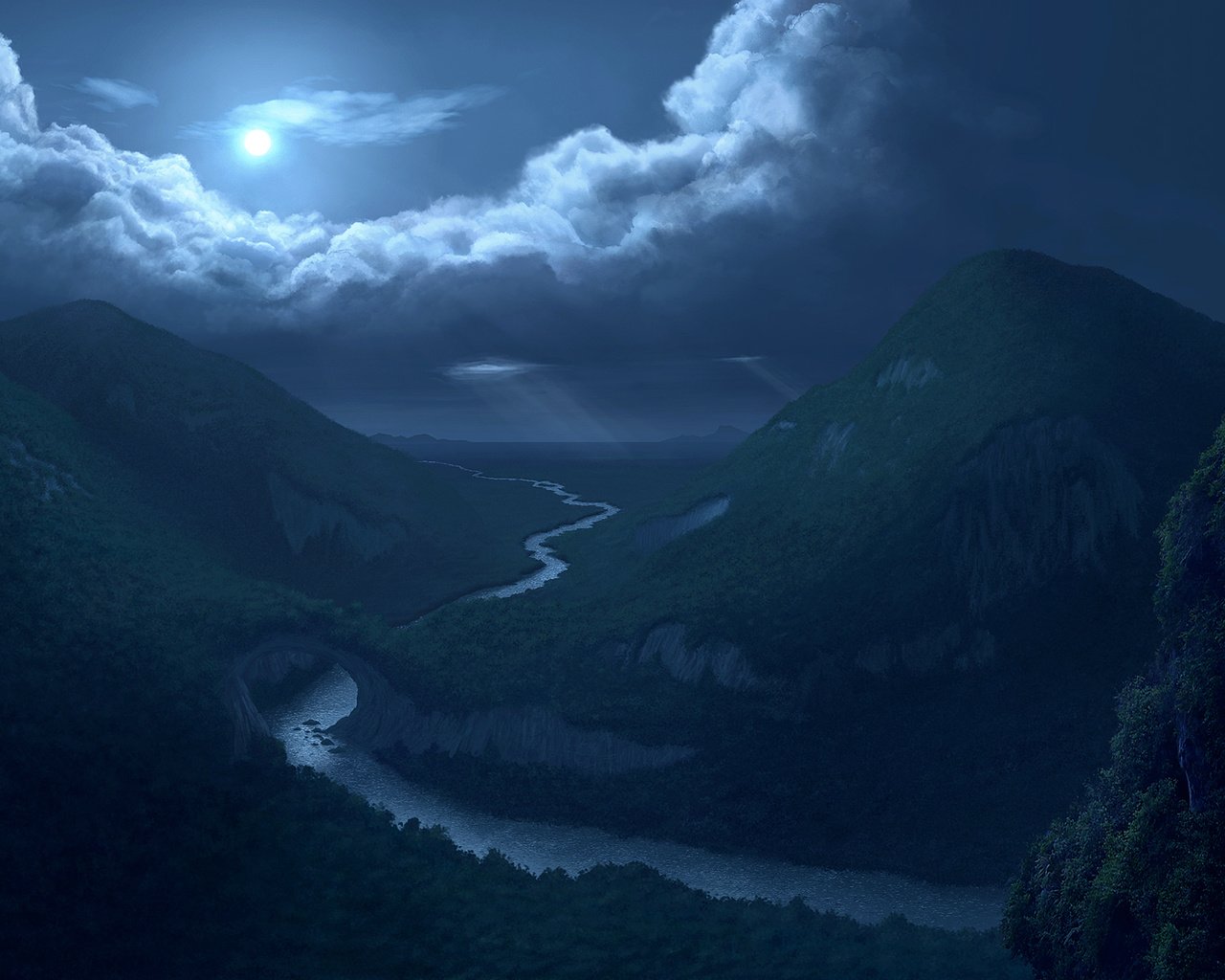 Горы река ночь