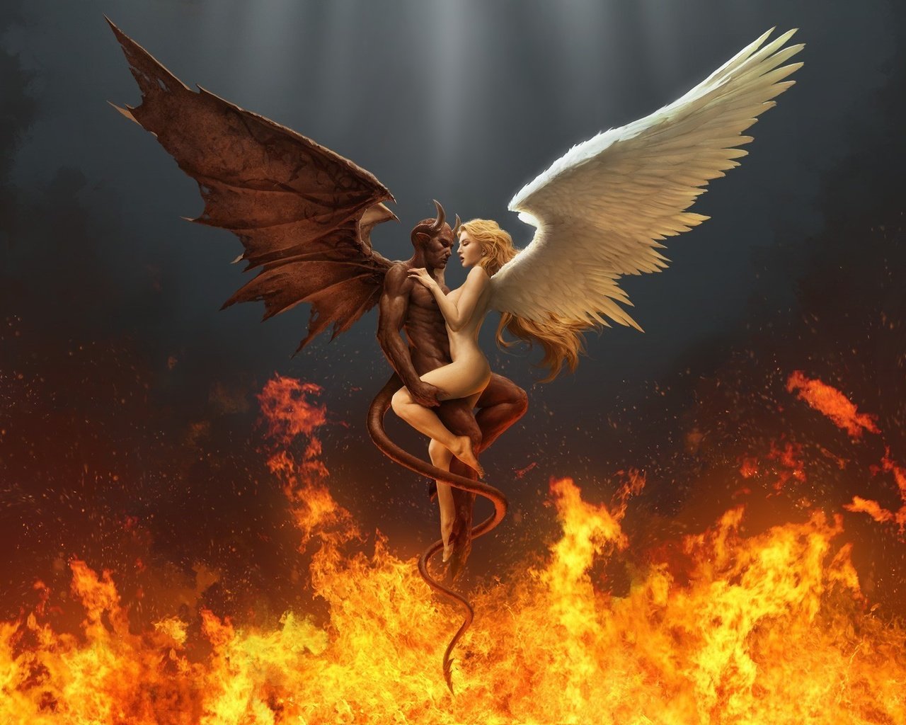 Обои огонь, крылья, ангел, дьявол, сплетение, fire, wings, angel, the devil, plexus разрешение 1920x1200 Загрузить