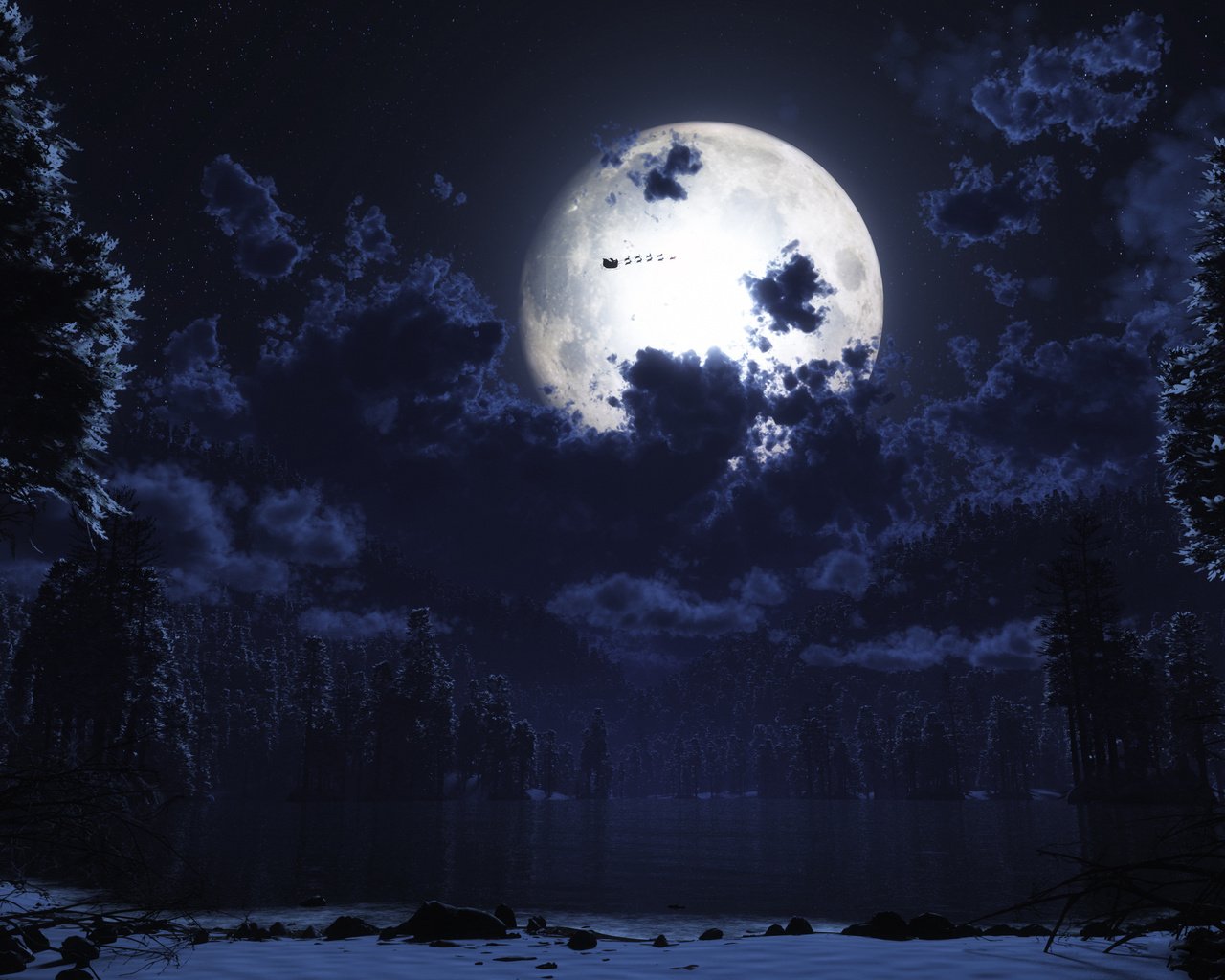 Ночная Поляна с луной