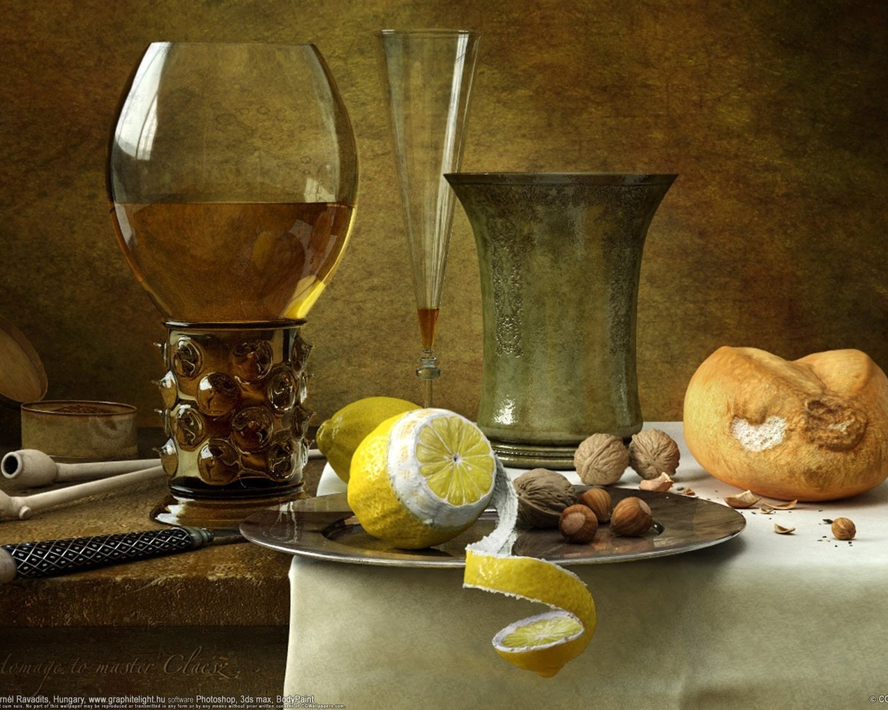 Обои орехи, бокал, лимон, korn__l ravadits, натюрморт, nuts, glass, lemon, still life разрешение 1920x1200 Загрузить