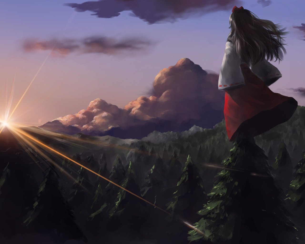 Обои лес, закат, тучи, девушка, гора, forest, sunset, clouds, girl, mountain разрешение 3000x1600 Загрузить