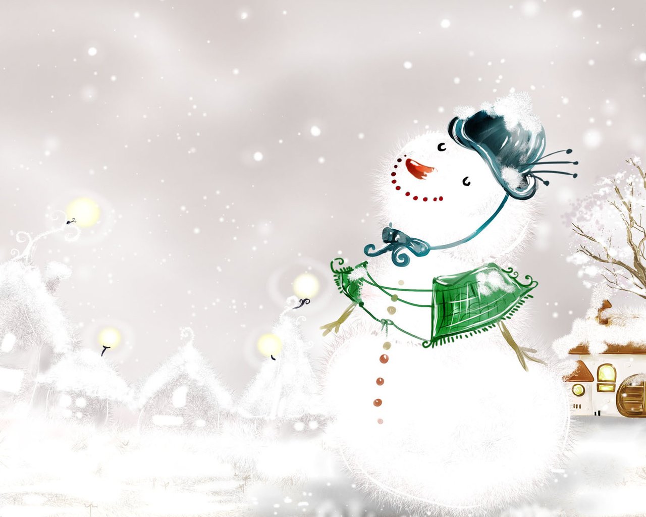 Обои снег, новый год, снеговик, snow, new year, snowman разрешение 1920x1200 Загрузить