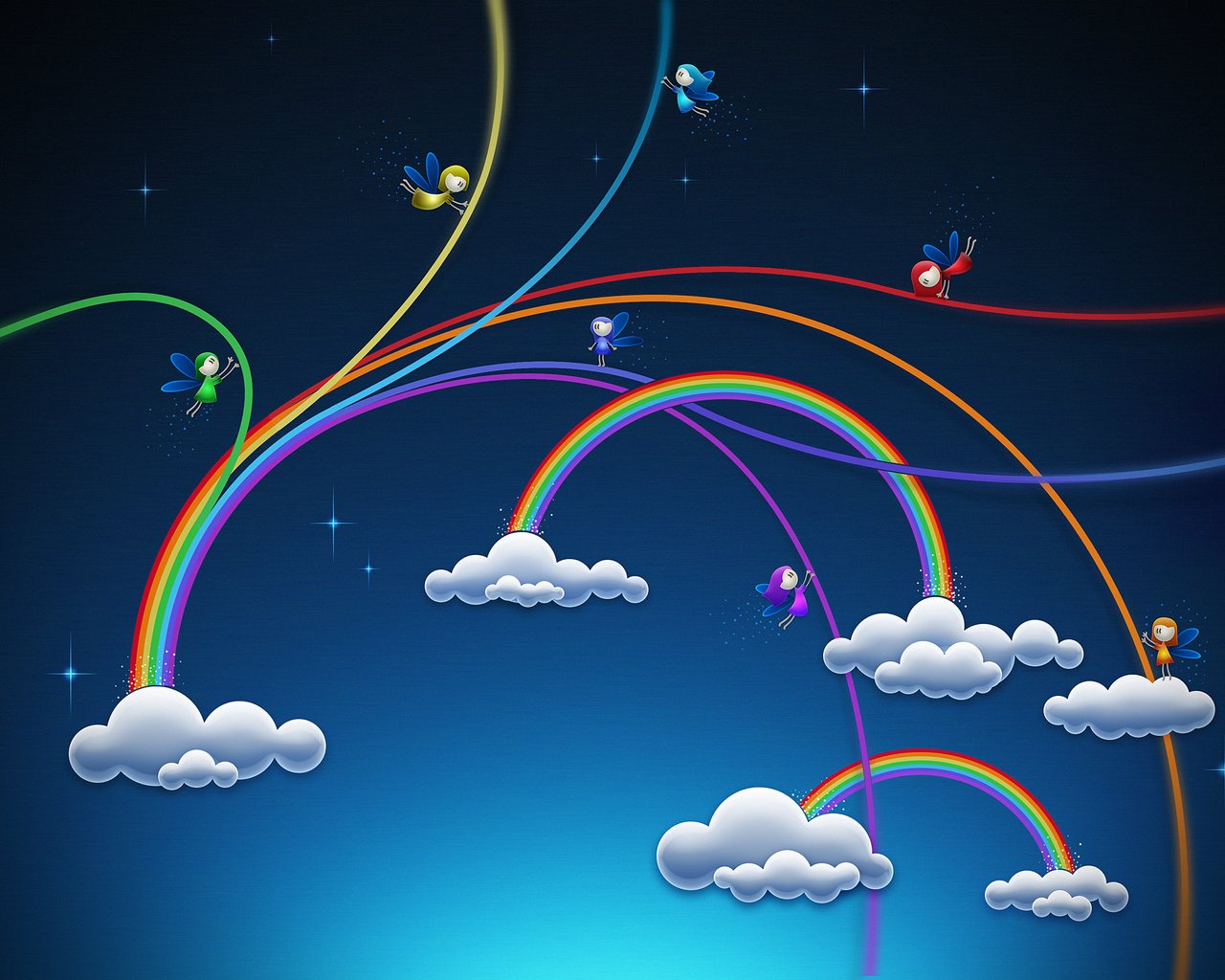 Обои облака, радуга, эльфы, clouds, rainbow, elves разрешение 2560x1600 Загрузить