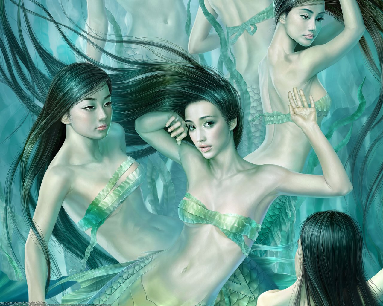 Обои вода, девушки, водоросли, tang yuehu, русалки, tang yuehui - mermaid, water, girls, algae, mermaid разрешение 2560x1600 Загрузить