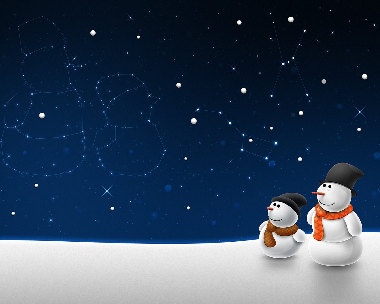 Обои зима, звезды, снеговики, созвездия, winter, stars, snowmen, constellation разрешение 2560x1600 Загрузить