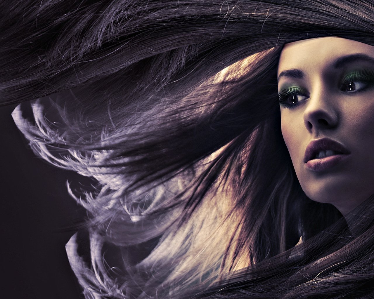 Обои девушка, волосы, лицо, ветер, макияж, girl, hair, face, the wind, makeup разрешение 1920x1080 Загрузить