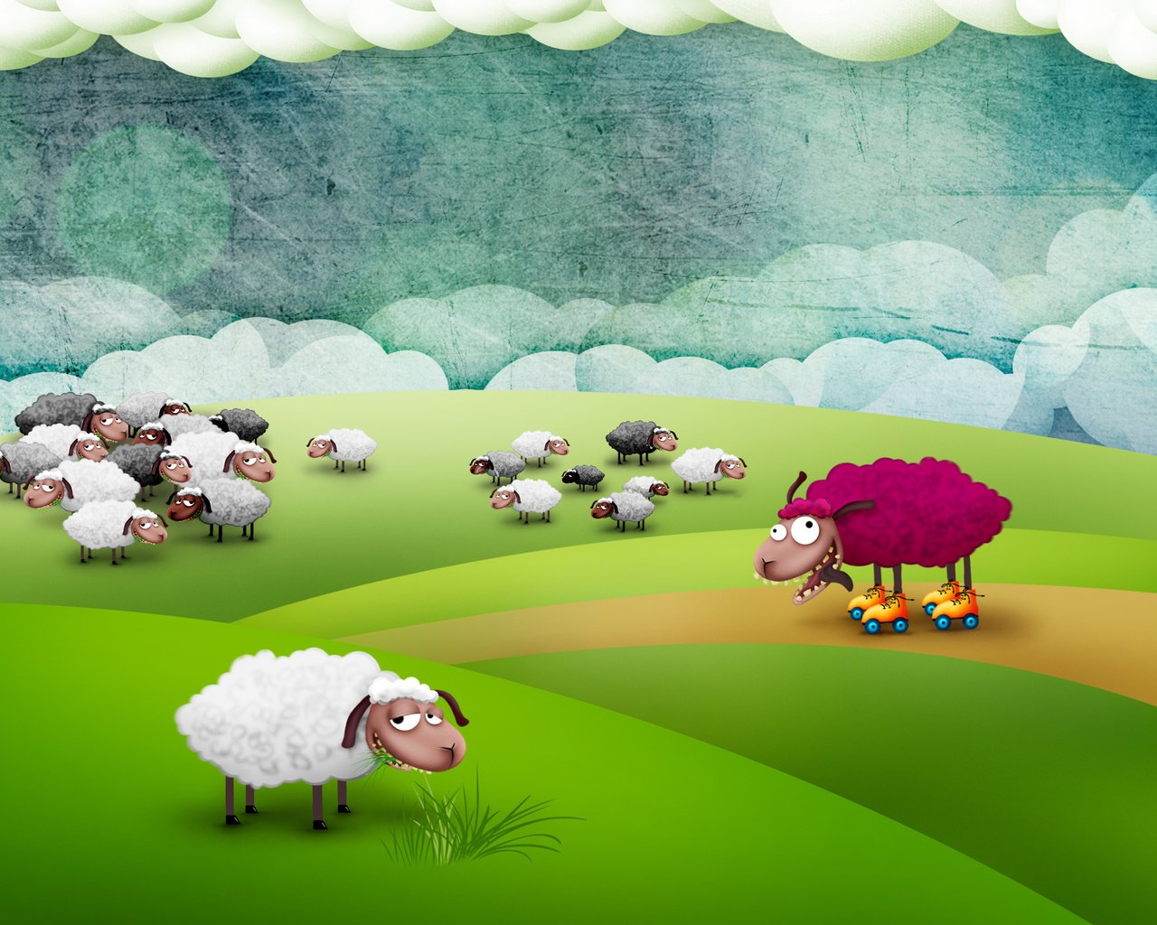 Обои поле, овцы, сумашедшая овца, field, sheep, mad sheep разрешение 2560x1600 Загрузить